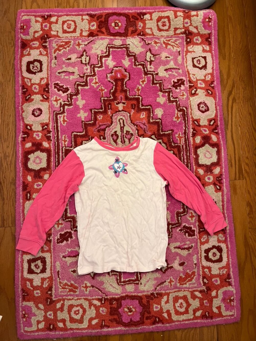 Girl's Dark Pink Long Sleeve T-Shirt with Heart on Light Pink Design